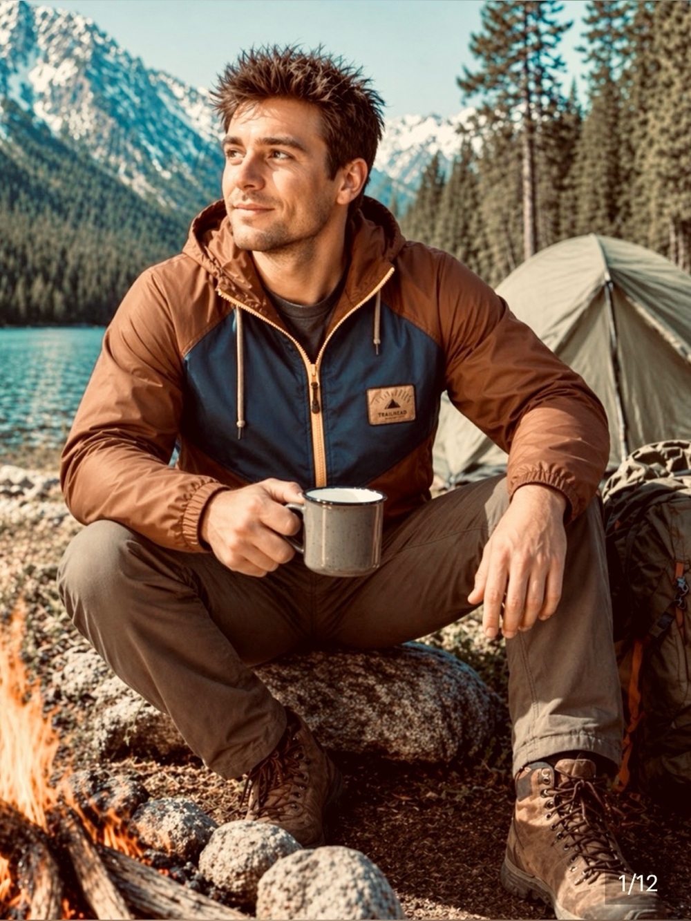 Flylow Gear Men’s Maclean windbreaker size large Color: redwood / storm